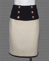 VTG Classiques Navy Blue Ivory Sailor Gold Buttons High Waist Wool Skirt... - $28.99