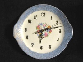 Wall Clock Dinner Plate Royal Pink Rose&#39;s and Blue Border, 24K Gold - £23.67 GBP