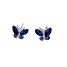 Blue Glass Butterfly Stud Post Earrings - New - £11.82 GBP