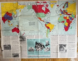 RETRO 1946 United Nations World News Map Colorful 35&quot;x47&quot; Vintage TWA St... - $29.63