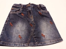 E Card Classic Girls Size 4 Horse Faded Denim Skirt Blue Embroidered Poc... - £9.46 GBP