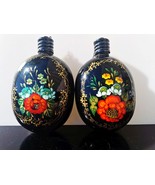 Pair of Vintage Metal Flask Russian Khokhloma Flowers Hand Painted USSR ... - $1,229.95 MXN