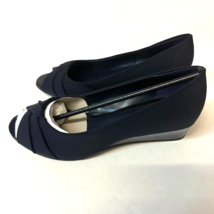 Bandolino Womens 7.5 M Navy Blue Caddia Peep Toe Wedge Heels NIB XT3 - $15.52