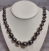 Vintage Signed Dauplaise Silver Round Ball Bead Graduated Necklace Costu... - $9.49