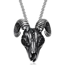 Men Baphomet Satanic Silver Ram Skull Pendant Gothic Punk Necklace Box Chain 24&quot; - £7.16 GBP