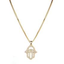 Lab-Created Diamante Malocchio Hamsa Mano Catenina Ciondolo Oro Giallo Placcato - £65.83 GBP