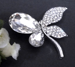 1pc Butterfly Faceted Glass Clear White Rhinestone Brooch Pin 2-1/4&quot; width B356 - £5.45 GBP