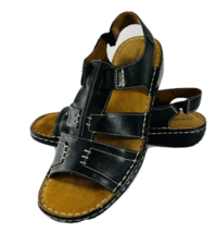 Naturalizer Cambria Leather Sandals Flats 8.5 M Black Elastic Slip On St... - $39.99