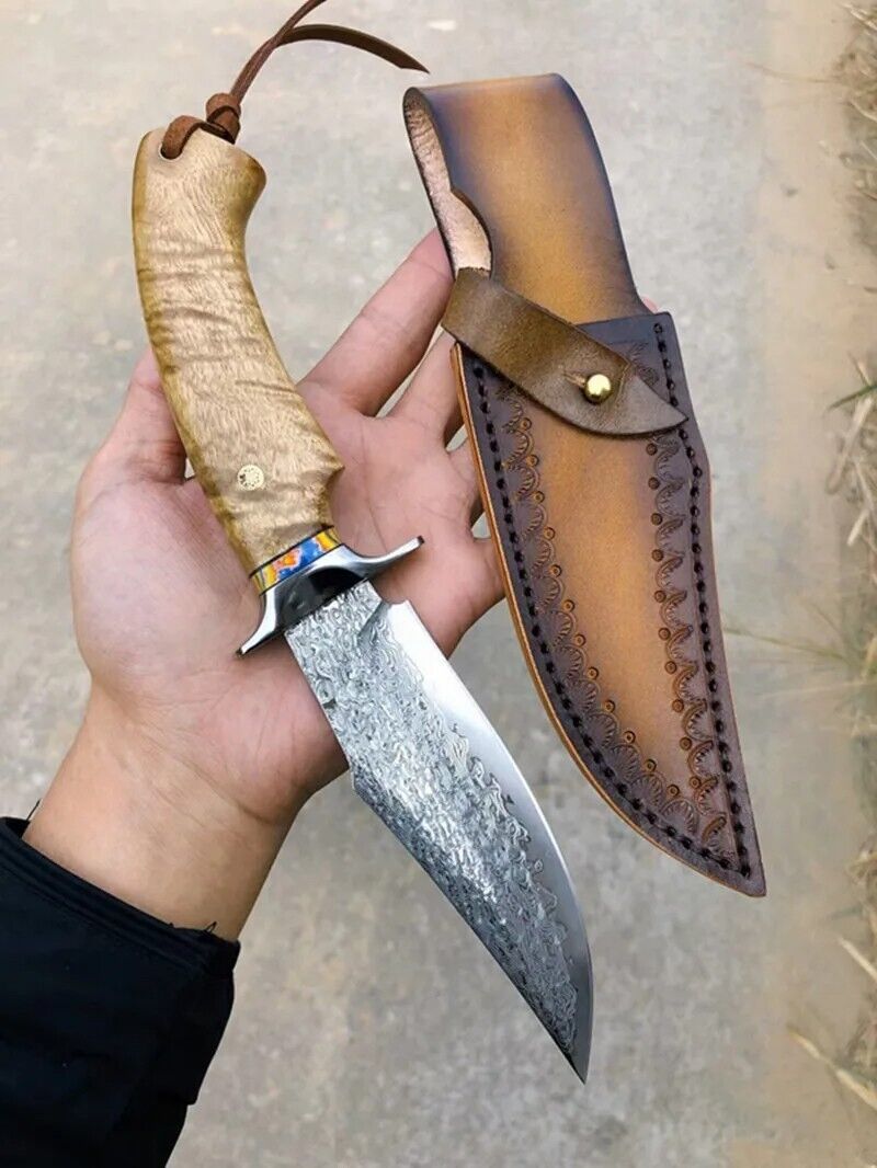New Custom Handmade VG10 Damascus steel Wood Hunting Survival Knife With... - $104.94