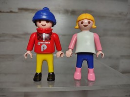 2 Vintage Geobra Playmobil Kids Child Toys Blonde Girl Boy w/ Sweater Ha... - £5.27 GBP