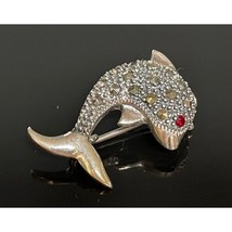CUTE 925 STERLING SILVER MARCASITES PLAYFULL DOLPHIN ACCENT  BROOCH/PEND... - $32.18