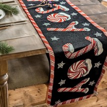 Peppermint Joy Red Black Holiday Tapestry Dining Table Runner - $62.11+