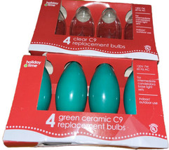 Two 4Pk Vtg Holiday Time Christmas C9 Indoor Outdoor Replacemt Bulbs Clear Green - £6.10 GBP