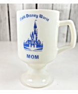 VINTAGE WALT DISNEY WORLD &quot;MOM&quot; WHITE MILK GLASS PEDESTAL MUG BLUE CASTLE - $188.30 MXN