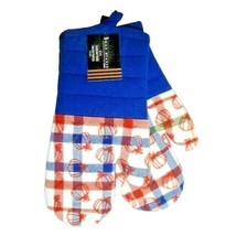 Max Studio Pumpkin Print Oven Mitts 2pc Silicone Blue Red Orange White C... - $429.65 MXN