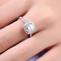 2CT LC Moissanite Halo Engagement Proposal Wedding Ring Sterling Silver - £123.14 GBP