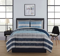 Queen Bed in a Bag 7-Piece Comforter Bedding Set Sheets Blue Gray White ... - £41.33 GBP