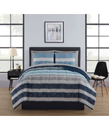 Queen Bed in a Bag 7-Piece Comforter Bedding Set Sheets Blue Gray White ... - £41.30 GBP