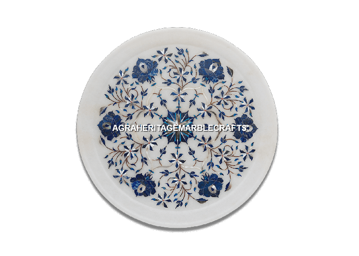 Primary image for Marble Small Dish Plate Lapis Lazuli Inlay Floral Stunning Work Decor Gift H4469