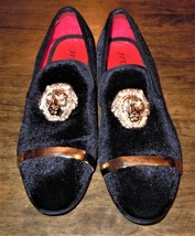 JITAI Black Velvet Slip-On Leather Lined Penny Loafer Luxury Men&#39;s Shoes Sz-10 - £48.70 GBP