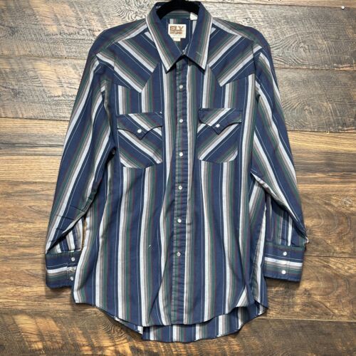 VTG USA Ely Cattleman Shirt Large Western Pearl Snap Blue Plaid Cowboy R... - $36.13