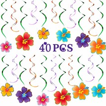 40 Pieces Hawaiian Tropical Luau Party Hanging Swirls Hanging Hibiscus Swirls Fl - £15.97 GBP