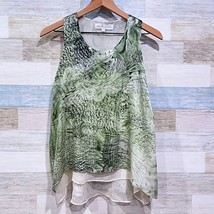 Lola &amp; Sophie Sheer Overlay Sleeveless Blouse Green Snakeskin Italy Wome... - $39.59