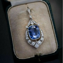 12.47CT Imitación Zafiro Azul&amp;Diamante Vintage Art Déco Colgante 18&quot; Plata - $370.13