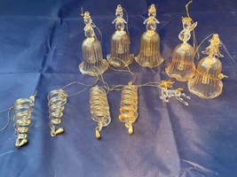 Vintage Glass &amp; Gold Ornaments Lot of 10 Christmas Bell Angel Reindeer Snowman - £25.43 GBP