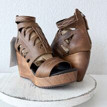 Lane Boots BECCA Womens Brown Wedges Western Sandals Cowgirl Wooden Heel... - $148.50