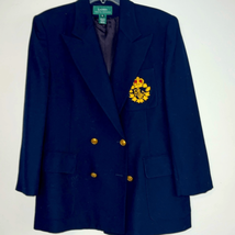 Ralph Lauren Blazer Navy Blue Worsted Wool Crown Crest Logo Women&#39;s 14 - £77.06 GBP
