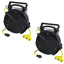 Case of 2 Industrial Heavy Duty 12/3 Retractable Extension Cord Reel W/ Tri-Tap - £218.49 GBP