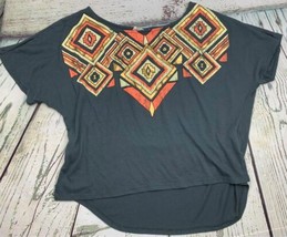 Womens Short Sleeve Print Crop Top T Shirt Medium Grey Gold Pink - £14.96 GBP