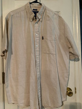 Vintage IZOD Men&#39;s Size L Linen Blend Beige Short Sleeve Button Front Shirt - £5.47 GBP