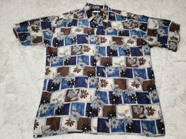 Burma Bibas XL 100% Silk Shirt Short Sleeve Button Hawaiian Floral Geometric VTG - £14.47 GBP