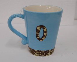 Russ Berrie 37763 Gone Wild Letter O Mug Blue Brown Leopard Print - £10.20 GBP
