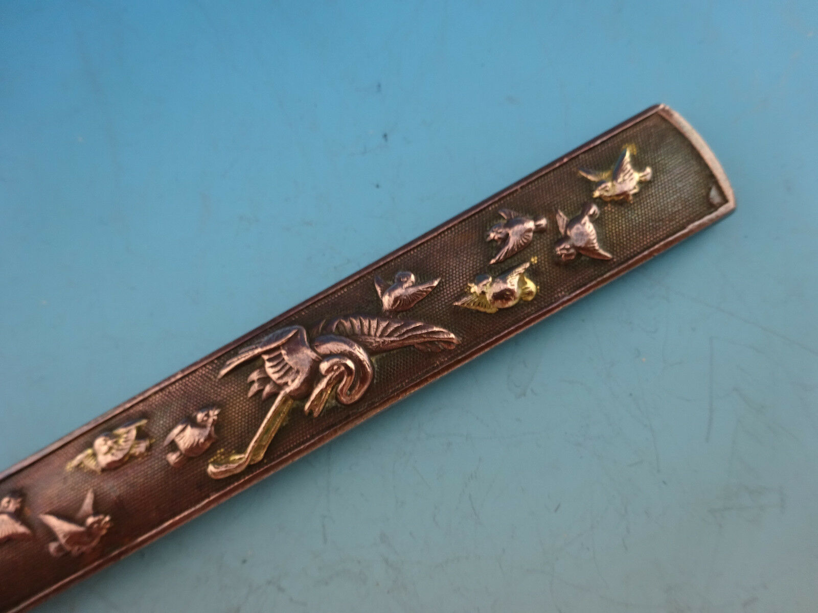 Kozuka by Unknown Bronze Handle Regular Knife with SP Blunt Blade and Birds 9" Item image 4