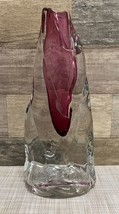 Hand Blown Clear &amp; Fuchsia Glass Free Form Iceberg Vase ~ Vintage MCM! - £71.42 GBP