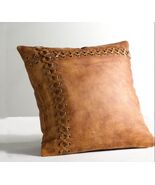 Cognac Square Leather Pillow Cover - Decorative Brown Leather Pillow Cas... - $85.91 CAD