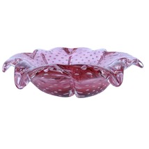 1950&#39;s Murano Star Shaped Cranberry Bowl with Controlled Bubbles - $74.25