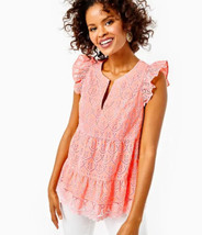 $158 NEW NWT LILLY PULITZER Keila Eyelet Top Peach Hyacinth Size 00 - £39.61 GBP