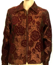 Jacket XS Reversible Dark Red Floral Brocade Zip Front NWT Coldwater Creek - £23.61 GBP
