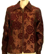 Jacket XS Reversible Dark Red Floral Brocade Zip Front NWT Coldwater Creek - $40.88 CAD