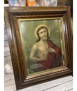 Vintage Chambers Sacred Heart of Jesus Print Wooden Frame Catholic Art M... - $296.01
