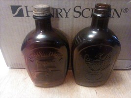 Lot of 2 Vintage Log Cabin Syrup Amber Glass Bottles Bicentennial 1976  - £8.86 GBP