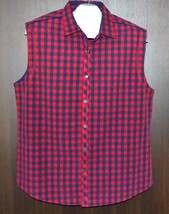Xios  Men&#39;s Blue Red Logo Sleeveless Zipper Trim Cotton Shirt Sz 2XL NEW - £26.30 GBP