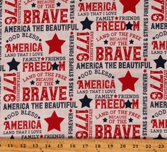 Cotton Holiday Independence Day Words White Fabric Print by the Yard D301.47 - £9.55 GBP
