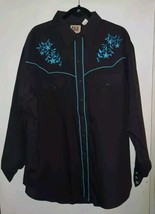 Vintage Ely Cattleman Men’s 2XL Pearl Snap Blue Floral Embroidered Long ... - $30.00