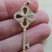0.49 Ct Round Diamond Key Shape Pendant Without Chain 14k Yellow Gold Over - $64.48
