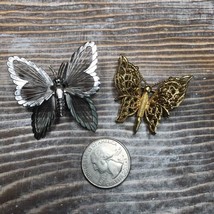 Monet Butterfly Brooches Set of 2 Vintage Gold and Silver Tone - £13.47 GBP
